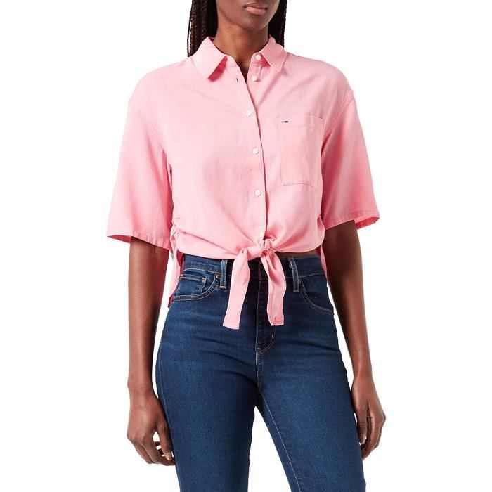 Chemise TOMMY JEANS Nœud et Écusson Rose Manches courtes