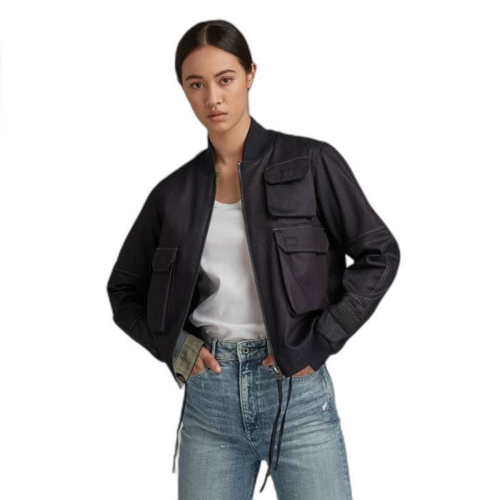 Blouson aviateur femme Gtar 3D raw denim G STAR Bomber Poches soufflets Coupe droite Raw denim Cdiscount Pret a Porter