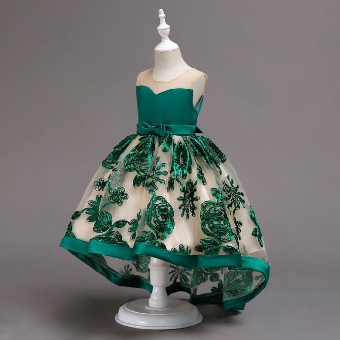 Robe de Princesse Fille Cérémonie Sans Manches Elegant Tulle Soirée Mariage  Vert Enfant