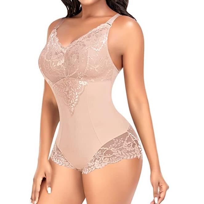 Body Gainant Femme - Gaine Ventre Plat Et Taille Sculptée - Shapewear Contrôle Fort Avec Dentelle - Sans Bretelles Adjustables