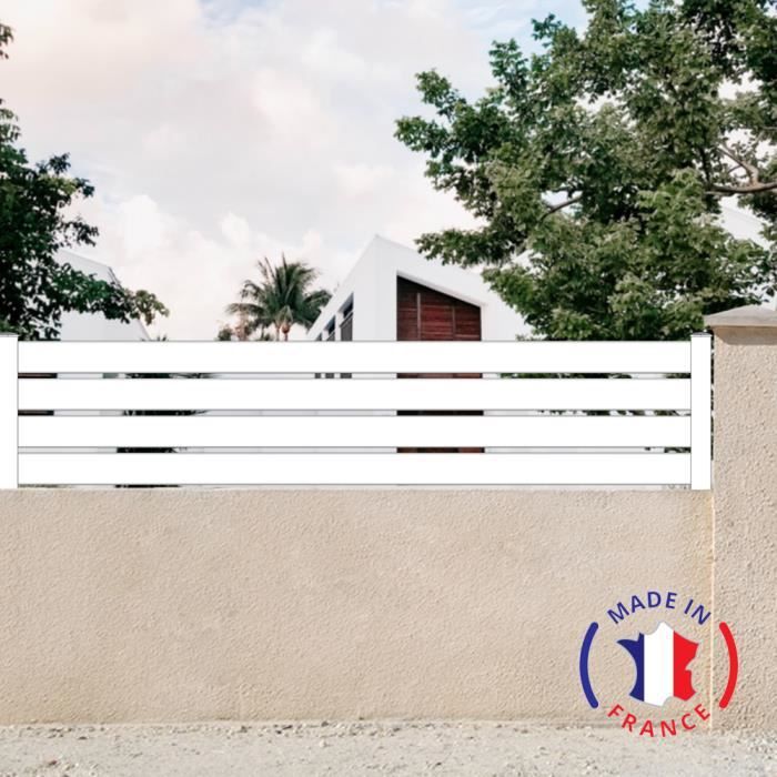 Clôture aluminium en kit, 4 lames, modèle ajouré Blanc RAL