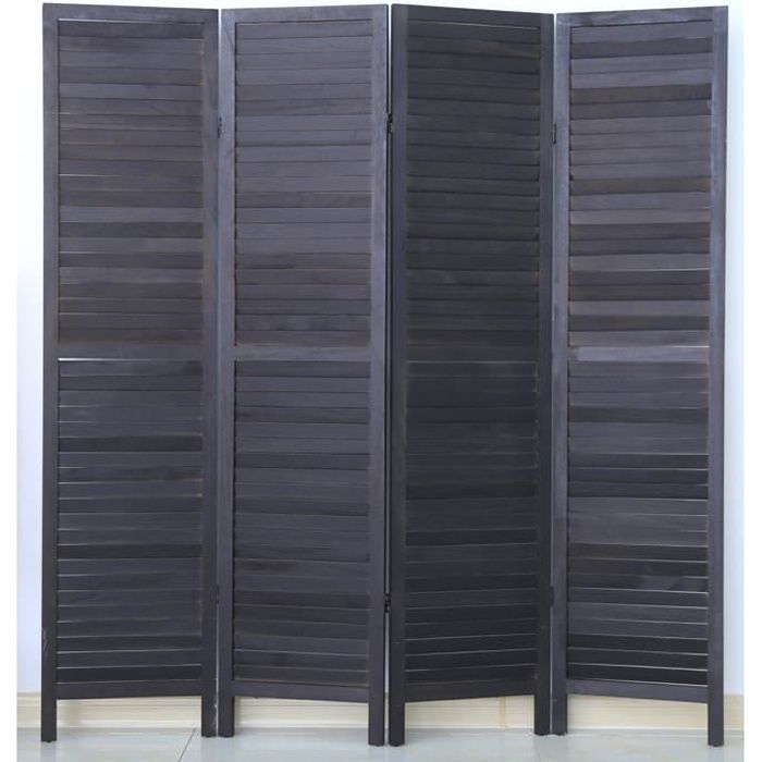 Paravent 4 Pans En Bois - Persienne Décorative - Dimensions : H170 X L160cm - Coloris Brun - PEGANE