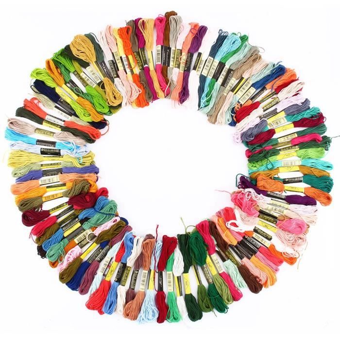 Qiilu fil de point de croix de 100 couleurs Nouveau 100x multicolores point de croix coton fil à