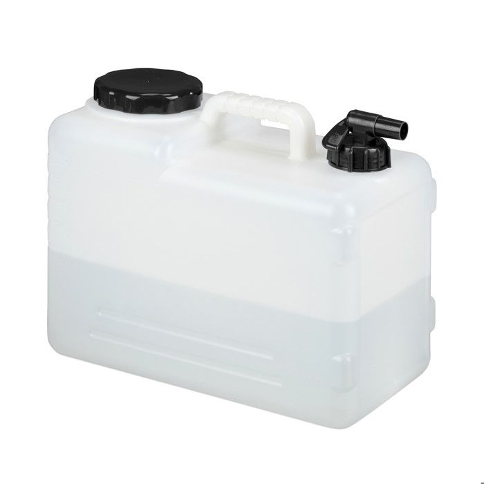 Bidon D'Eau 15 Litres Relaxdays Avec Robinet – Réservoir Portable Sans BPA Pour Camping, Festival, Voiture & Jardin, Blanc/Transparent