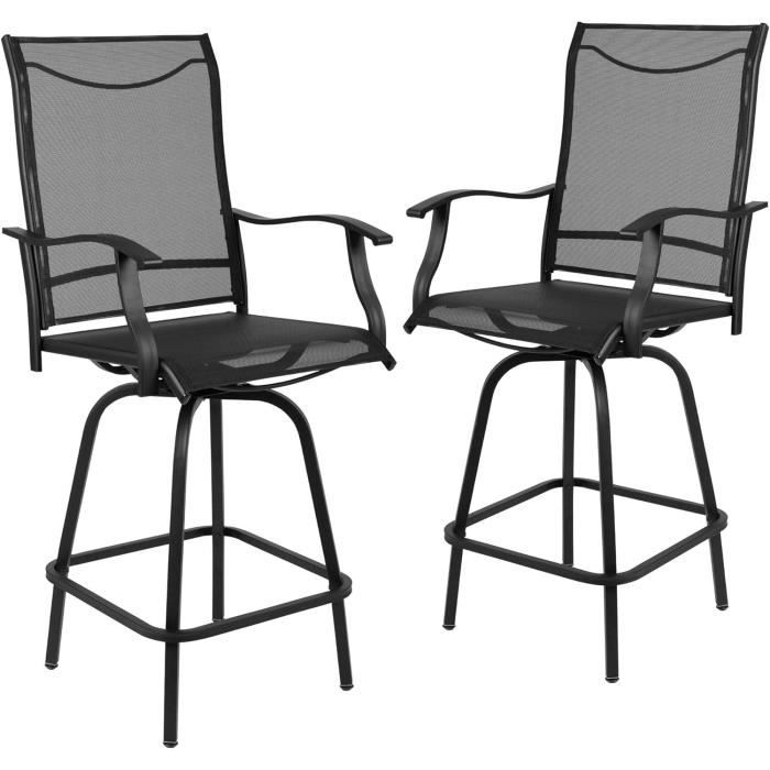 Avestar Lot de 2 Chaises haute de Bar de Jardin Extérieur Pivotants, Rotin Tressé Résistant aux Intempéries, Coussin Amovible, Beige
