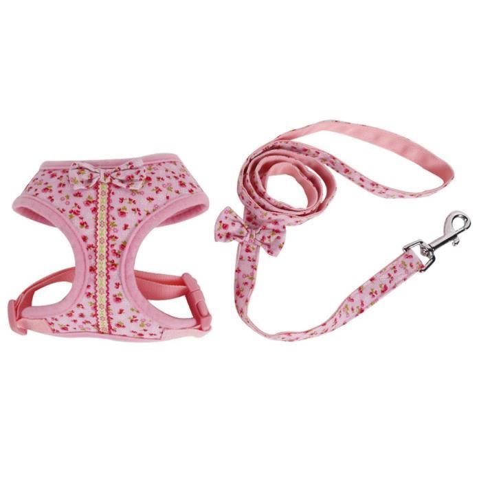 Harnais Et Laisse Pour Chien Rose Avec Fleur - Sans Traction, Ajustable - Pour Promenade, Mariage, Fête (tailles S/M/L)