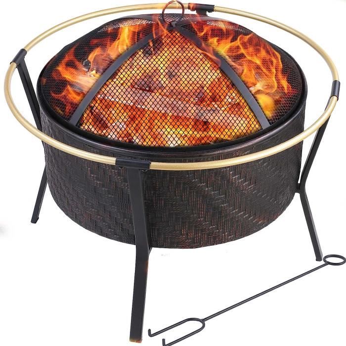 Brasero Extérieur Relaxdays En Fonte - 113x38cm - Avec Tisonnier Et Pare-étincelles - Style Mexicain Pour Jardin