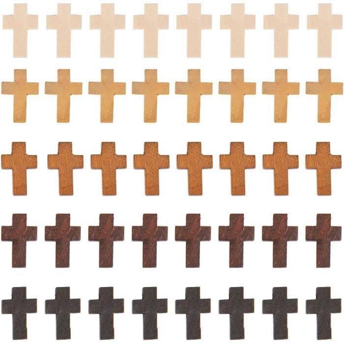 SUNNYCLUE 1 Boîte 60 pcs 5 Couleurs Naturel Bois Croix avec 2 mm Trou