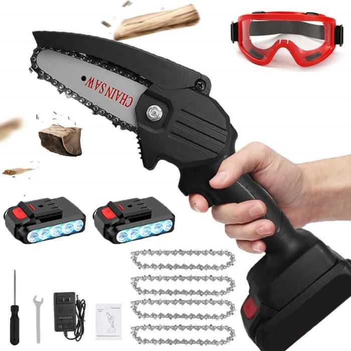 Mini Tronçonneuse à Batterie 21V, 4 Pouces Tronçonneuse Électrique Sans