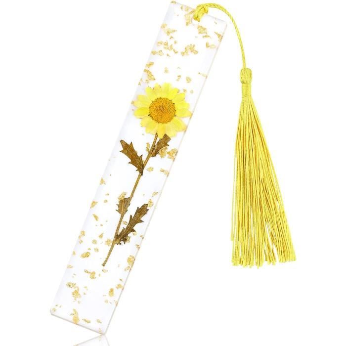 Marque-page En Résine Avec Fleurs Séchées Pressées - Modèle Vert Avec Pompon - Cadeau Pour Lecteurs, étudiants