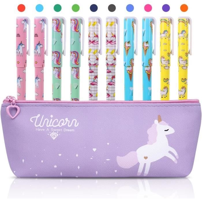 Trousse à Crayons Kawaii Licorne En Silicone – 12 Stylos Gel Effaçables + Stylo 10 En 1 Inclus – Rétractable, Portable – Fournitures Scolaires - 6
