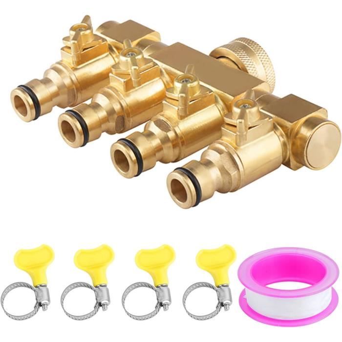 Répartiteur 4 Voies Réglable Pour Tuyau D'Arrosage - Raccord Robinet ¾" Ou 1" Avec Connecteurs Rapides