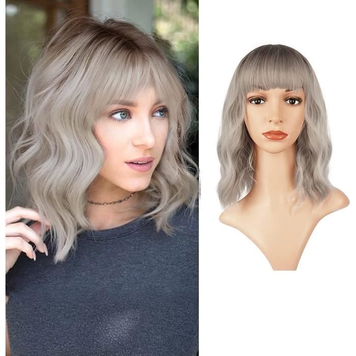 Dazone Perruque Noir Frisée Ondulée 70 CM Avec Frange Filet à Cheveux