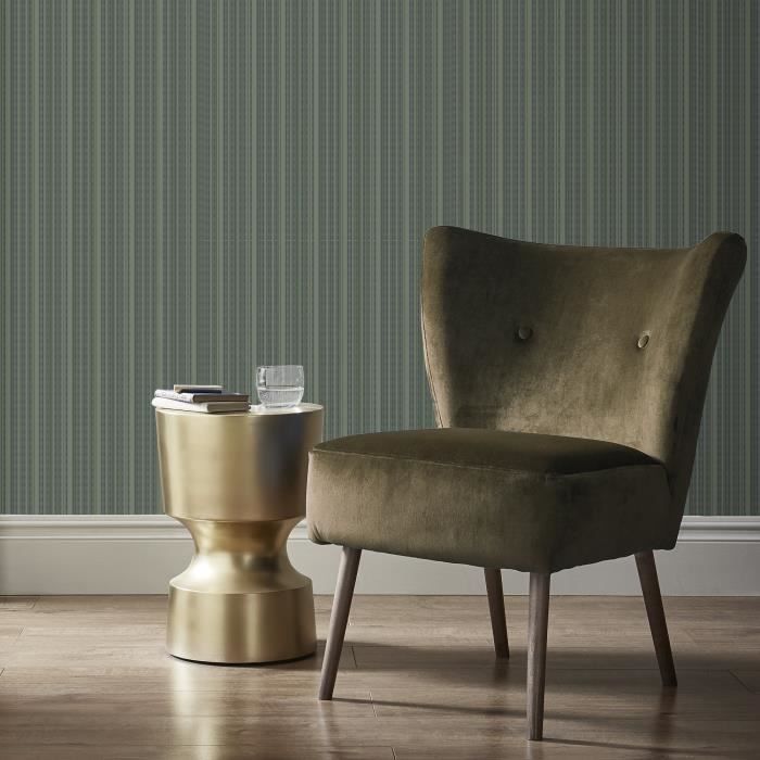 Papier peint intissé Rayures Camille 1005 x 52cm Vert - Cdiscount Bricolage
