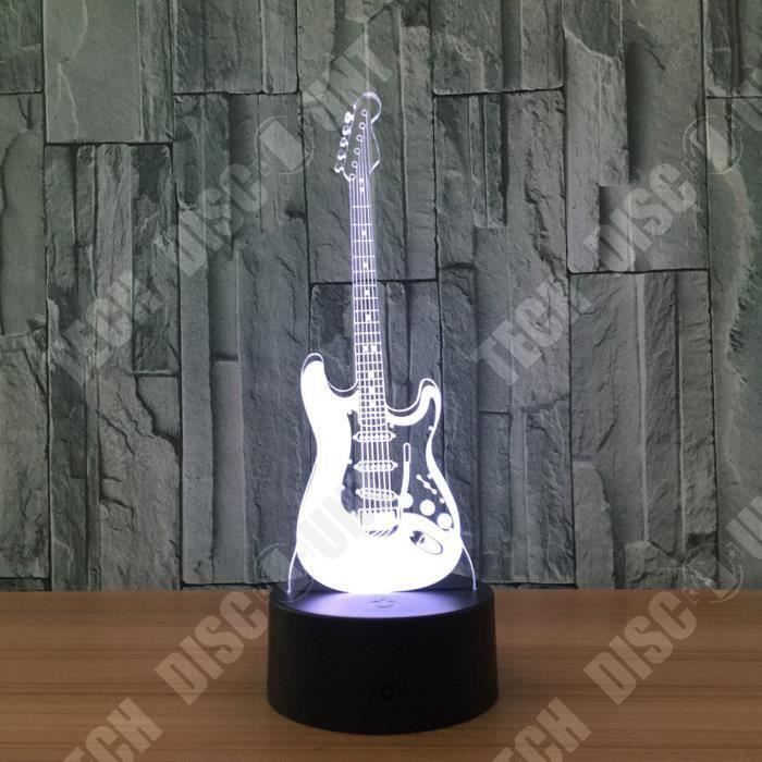 TD® Lampe optique poser décoratif tactile 7 couleurs illusion optique - modèle guitare - faible consommation câble USB 3 piles AAA