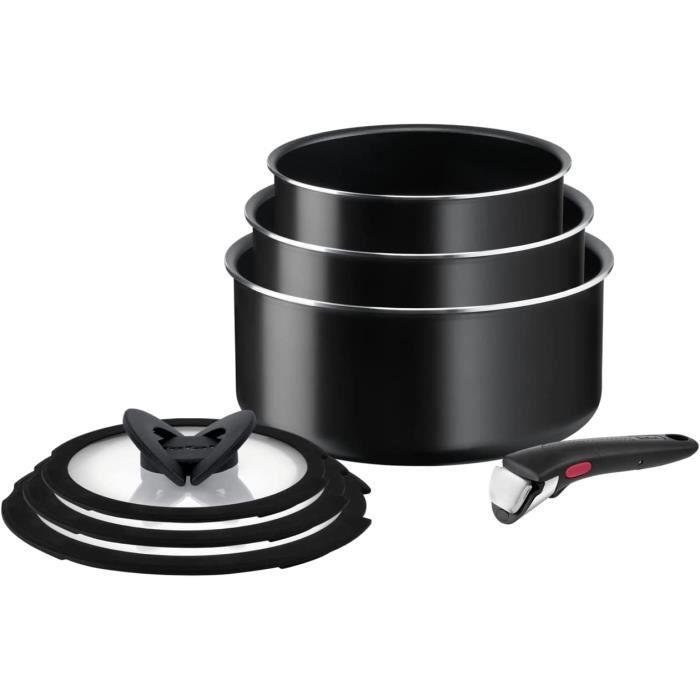 Tefal Ingenio Easy On L1599602 Set de casseroles empilables faciles a nettoyer Revetement anti-adhesif Poignee amovible Indic