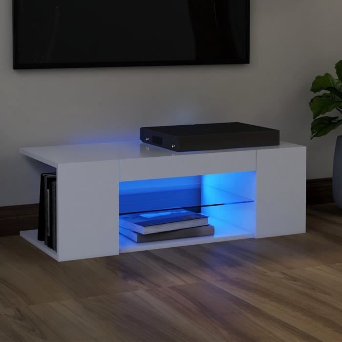"sale 2024" meuble tv avec lumières led jms - banc tv blanc 90x39x30 cm 15,kg 7979