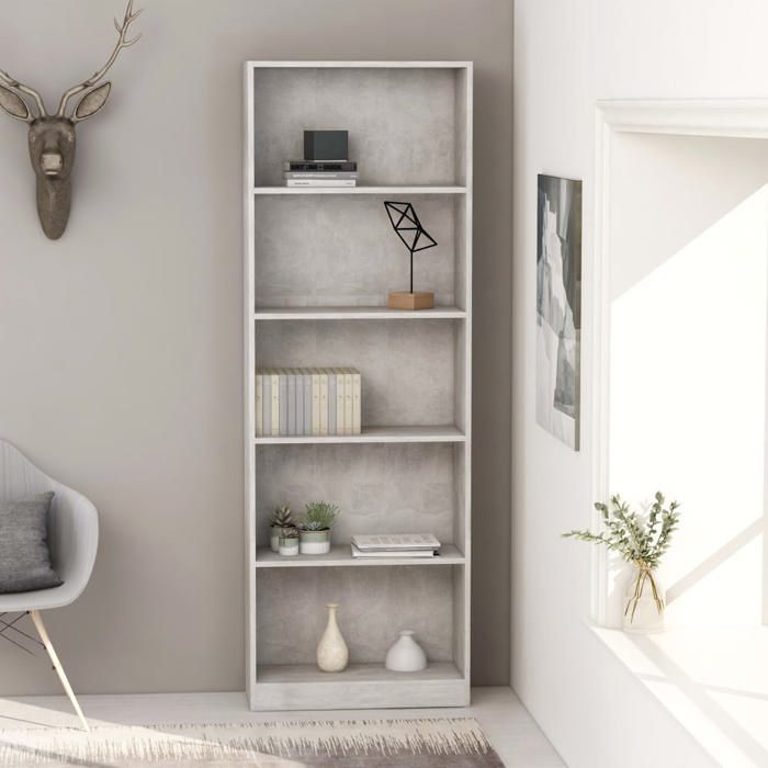 VidaXL Bibliothèque à 5 niveaux Gris béton 60x24x175 cm Aggloméré ...
