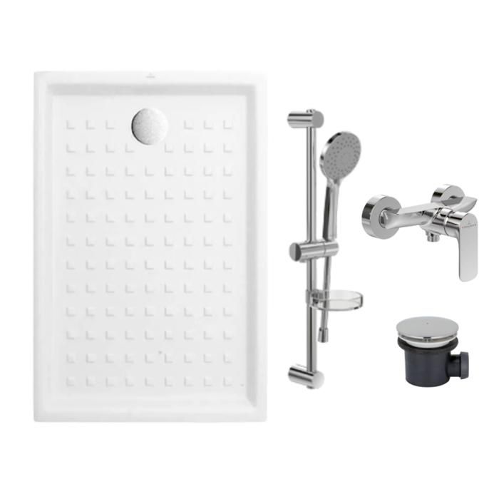 Pack receveur 100 x 80 VILLEROY ET BOCH O .Novo céramique rectangle avec bonde D90 et robinetterie