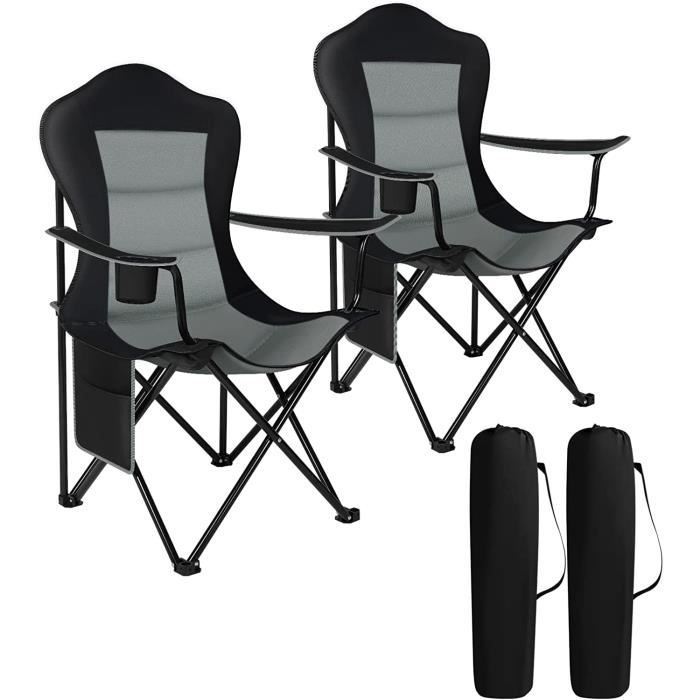 woltu 2x chaise de camping pliable et portable, chaise de pêche, chaise plage légère, chaise de jardin exterieur, noir+gris foncé