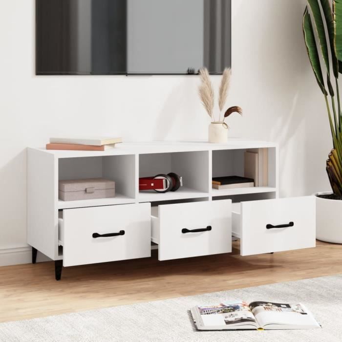 Buffet Blanc 116 X 30 X 75 Cm En Bois D'ingénierie - Style Moderne, 3 Portes, Rangement Fonctionnel