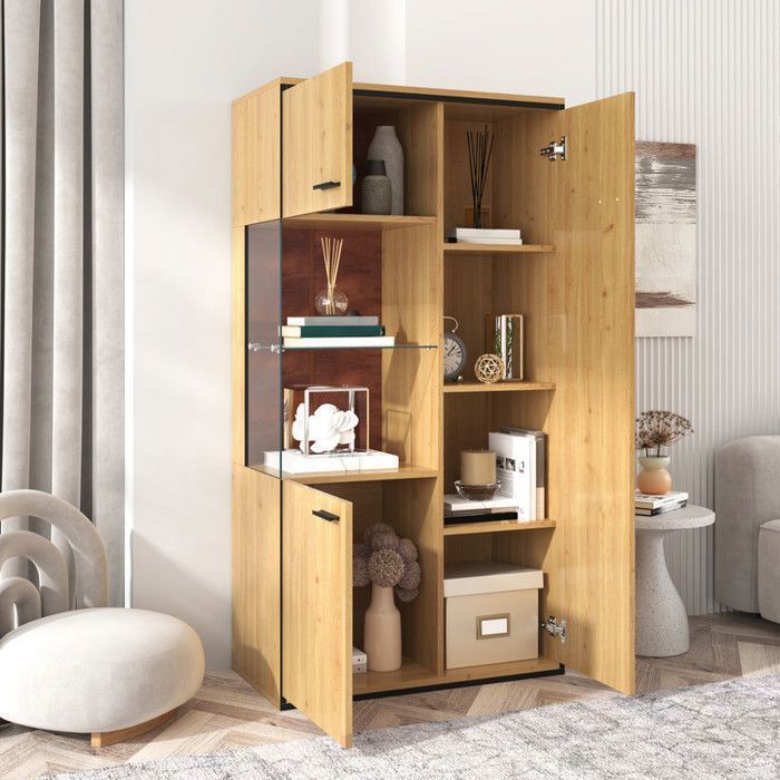 Vitrine - Moderne - 150x77.5x40cm - LED 15 Couleurs - 3 Étagères ...