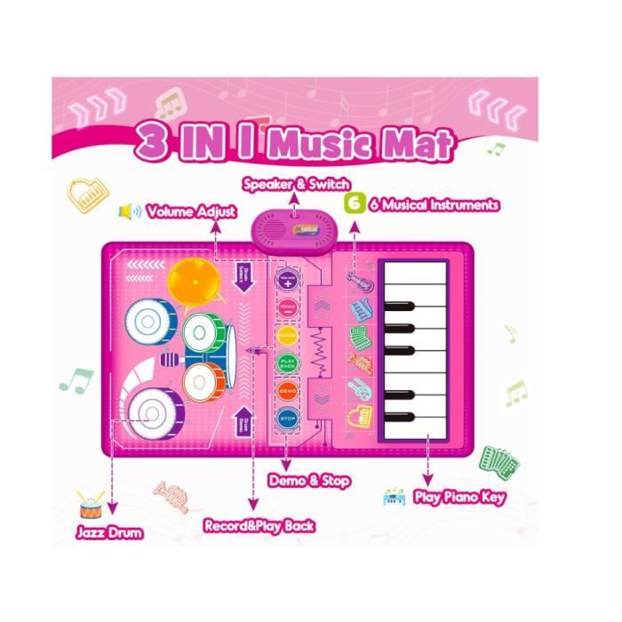 Tapis Piano Bébé Double Rangée – 10 Touches, 8 Instruments, 10 Chansons, Tapis Musical 110x78 Cm, Antidérapant, Dès 1 An