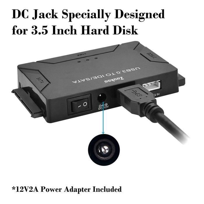 Adaptateur USB 3.0 Vers SATA/IDE - Pour Disques Durs 2.5"/3.5" Et Lecteurs CD/DVD - Avec Alimentation Et Interrupteur
