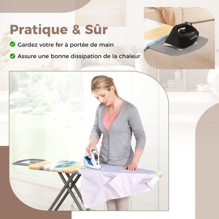 Duwee Planche à repasser avec housse résistante à la chaleur et coussin en feutre épais, pliable et réglable en hauteur, compacte, légère, facile à ranger, noir, 31 x 91 cm
