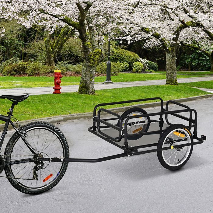 HOMCOM Remorque velo remorque de transport pour velo pliable 70L 139L x 71 5l x 49H cm barre d attelage universelle acier noir