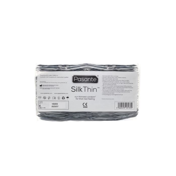 Préservatifs Pasante Silk Thin - Boîte De 144 Pièces En Latex, Ultra-fins Et Sûrs