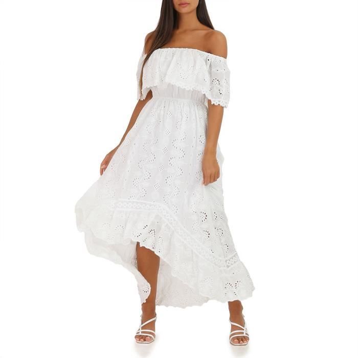 Robe blanche col bardot clearance