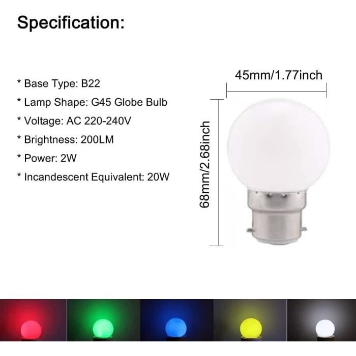 Lampadina a LED B22, 2 W, equivalente 20 W, colore blu, a