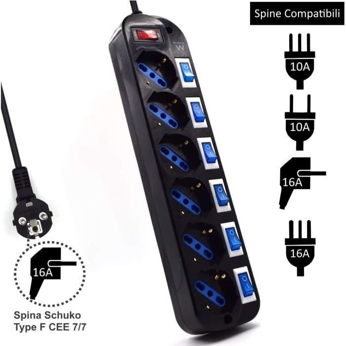 Multiprise 6 Prises avec Interrupteur Ewent EW3925 Schuko Noir main image 1