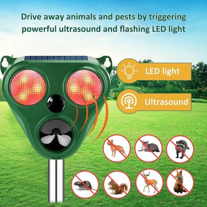 Répulsif Chat Ultrason Solaire 2 Modes IP66 - Repulsif Animaux Extérieur Avec Détecteur Pour Chiens Chats Rongeurs
