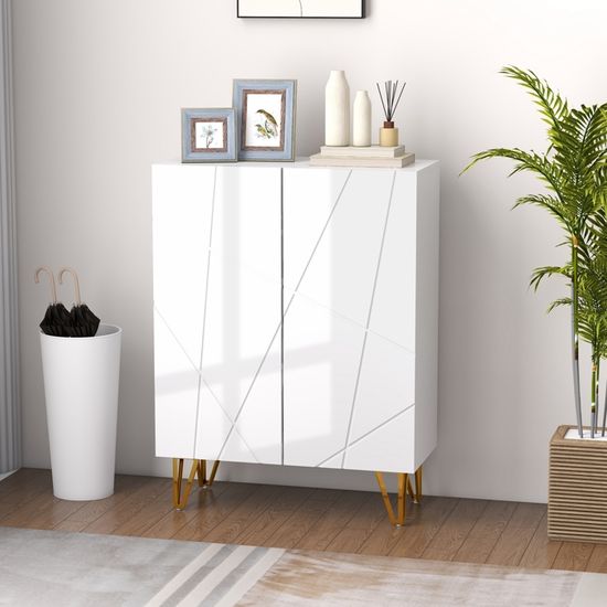 Meuble à Chaussures 2 Portes HOMCOM 72x31,5x95cm Blanc - 3 étagères Réglables, Fermeture Douce, Pour 15-20 Paires