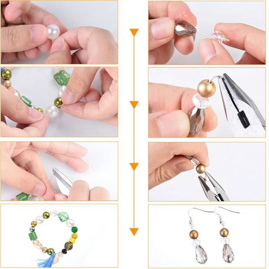 Kit bracelet fil élastique perles en verre noire et résine - Un grand marché