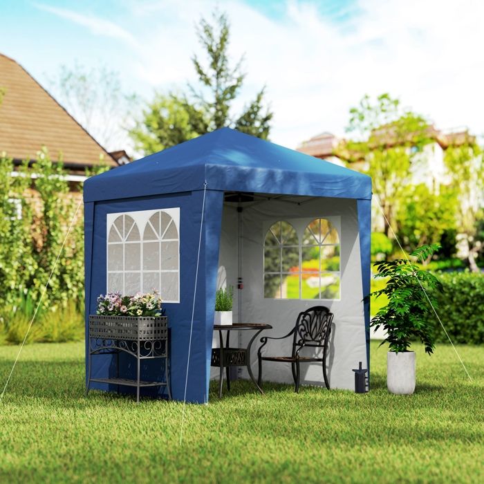 Outsunny Tonnelle De Jardin Hexagonale 3 X 3,4 M – Pavillon Avec Parois Moustiquaire, 2 Portes Zippées, Idéal Pour Barbecue, Mariage Ou Plage, Bleu