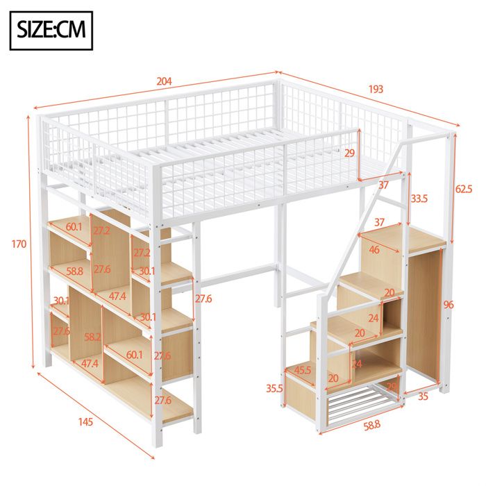 DRIPEX Lit mezzanine multifonctionnel 140x200cm,Lit métallique avec