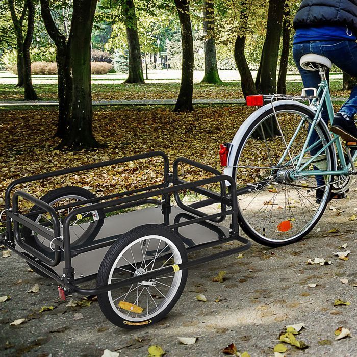HOMCOM Remorque De Transport Vélo 70 L – Capacité 40 Kg – Avec Barre D’attelage, Housse Amovible Et 4 Réflecteurs