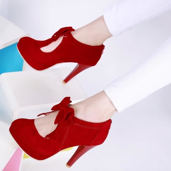 Escarpins Femme Rouge Tomwell Bout Rond Talons Aiguilles