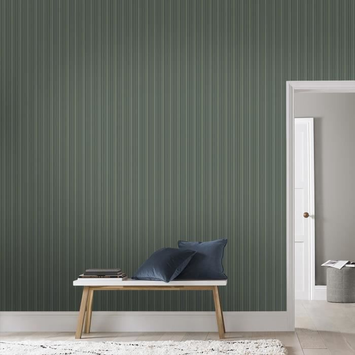 Papier peint intissé Rayures Camille 1005 x 52cm Vert - Cdiscount Bricolage