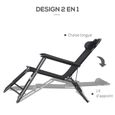 Outsunny Chaise Longue inclinable transat Bain de Soleil fauteuil relax jardin 2 en 1 Pliant têtière Amovible Facile d'entretien-3