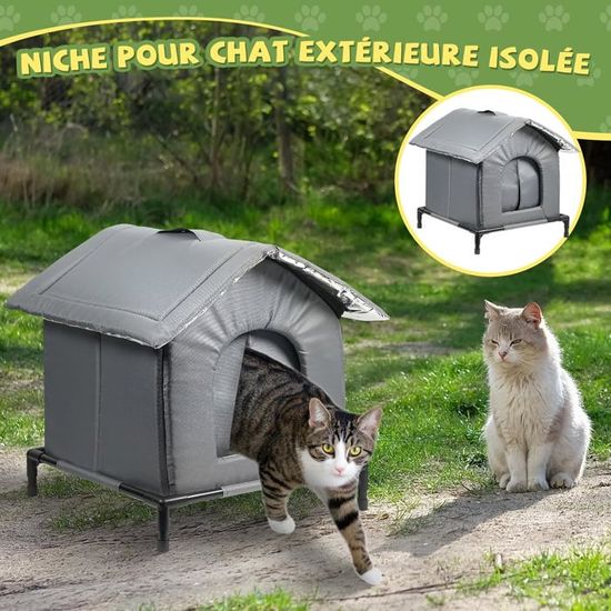 Niche Pour Chat Extérieur Isolée - Abri D'hiver Imperméable Et Résistant Au Vent, Avec Pieds Surélevés (43x36x36 Cm)