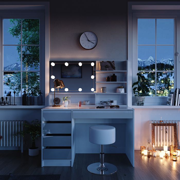 Coiffeuse - Table de Maquillage - Set avec Miroir - Miroir de Maquillage Rotatif à