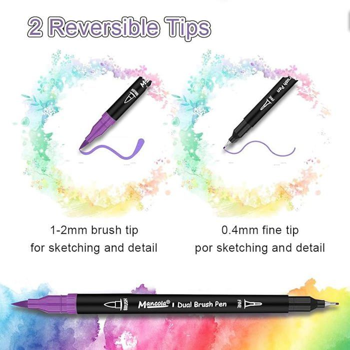 MISDUWA Set 24 Feutres Double Pointe – 0,4 Mm Et 1-2 Mm – Encre à Eau Non Toxique – Pour Dessin, Manga, Calligraphie – Boîte Rigide – Cadeau