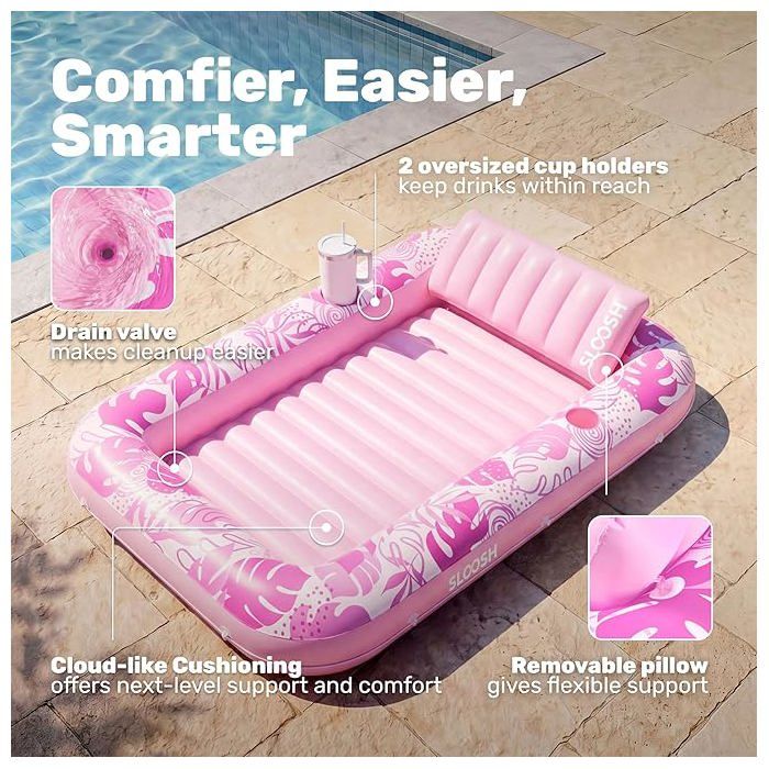 DeeprBling Matelas Gonflable Piscine Adulte – Avec Oreiller, Poignées, Porte-téléphone Et Porte-boisson, 190x120 Cm, Pour Bronzer Et Flotter