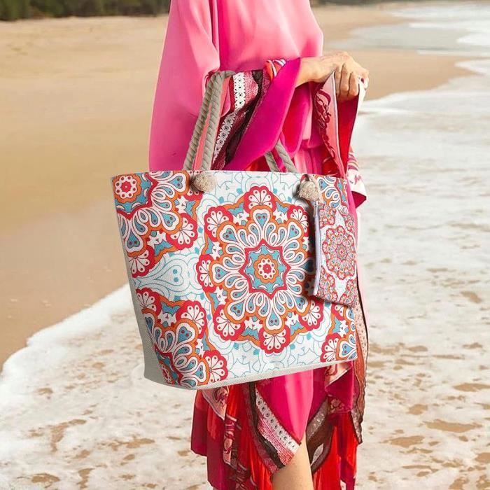 Sac De Plage Femme Xxl, Grand Sac De Plage Avec Fermeture À Glissière Pour  Les Achats Voyages[u313]