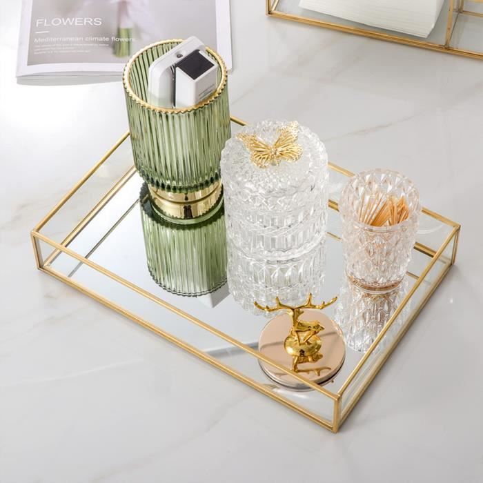Plateau Miroir Décoratif BTSKY 35x15cm Avec Strass - Pour Cosmétiques, Parfums Et Décoration Intérieure