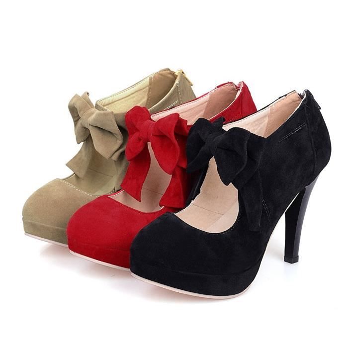 Escarpins Femme Rouge Tomwell Bout Rond Talons Aiguilles Lacets Plateau 2.5cm
